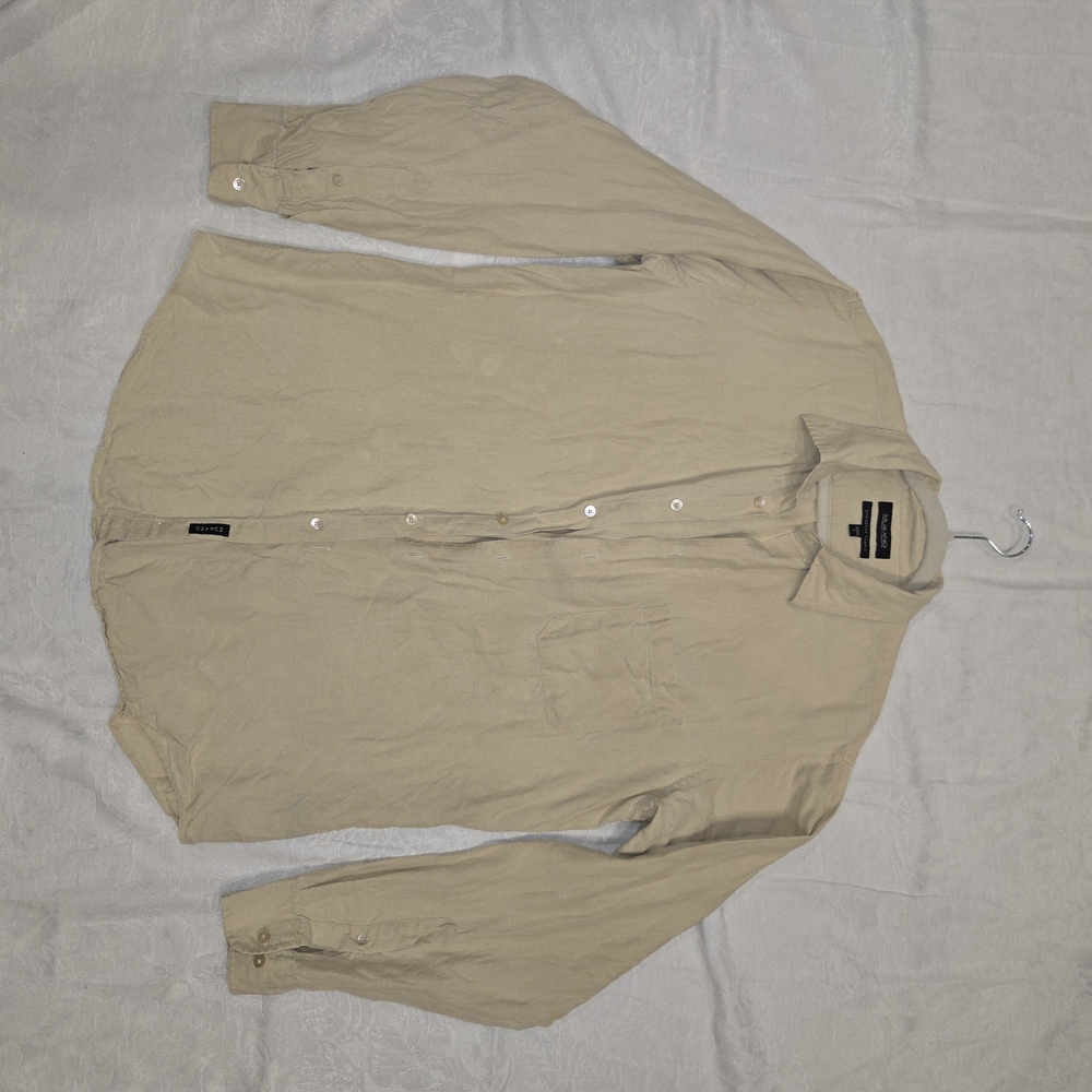 Murano Shirt Mens Large Beige 100% Linen Fitted Long Sleeve Lightweight Button